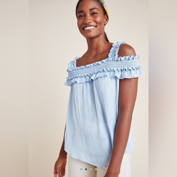 Anthropologie Blue Finn Open-Shoulder Top - Picture 1 of 7